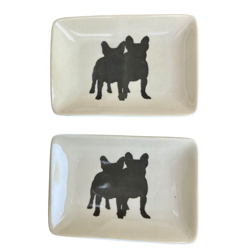 Vintage West Elm French Bulldog Silhouette Trinket Dishes Frenchie Friends